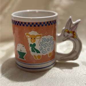 Vintage Charming Sheep and Rabbit Mug - Orange and White